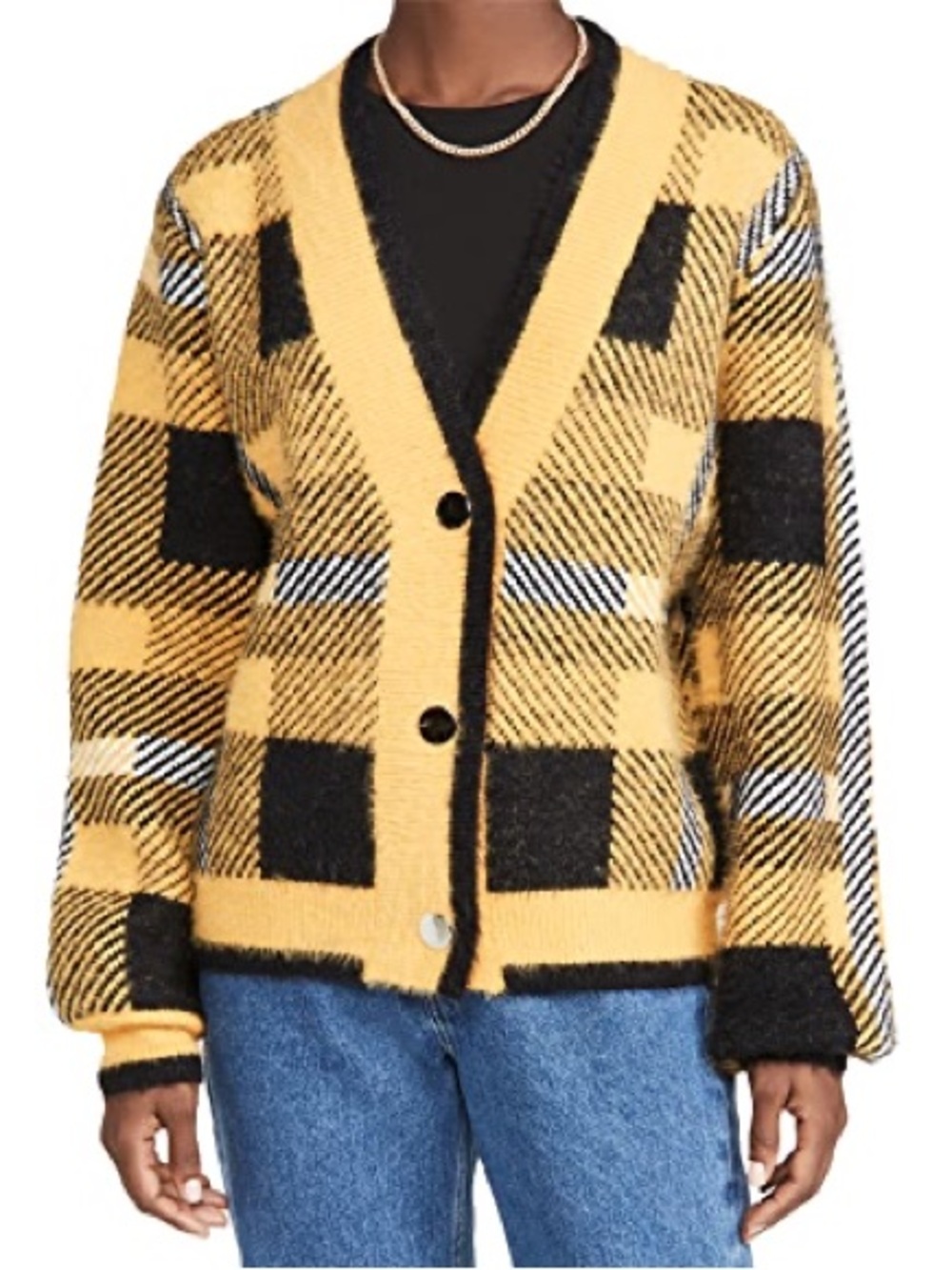Anthropologie English Factory Checked Cardigan Sweater Yellow Multi Size M
